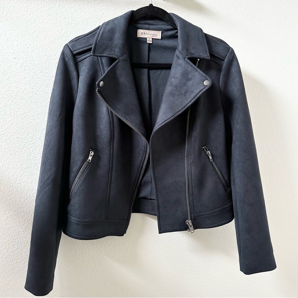 Philosophy Faux Suede Moto Jacket in Blue Size S